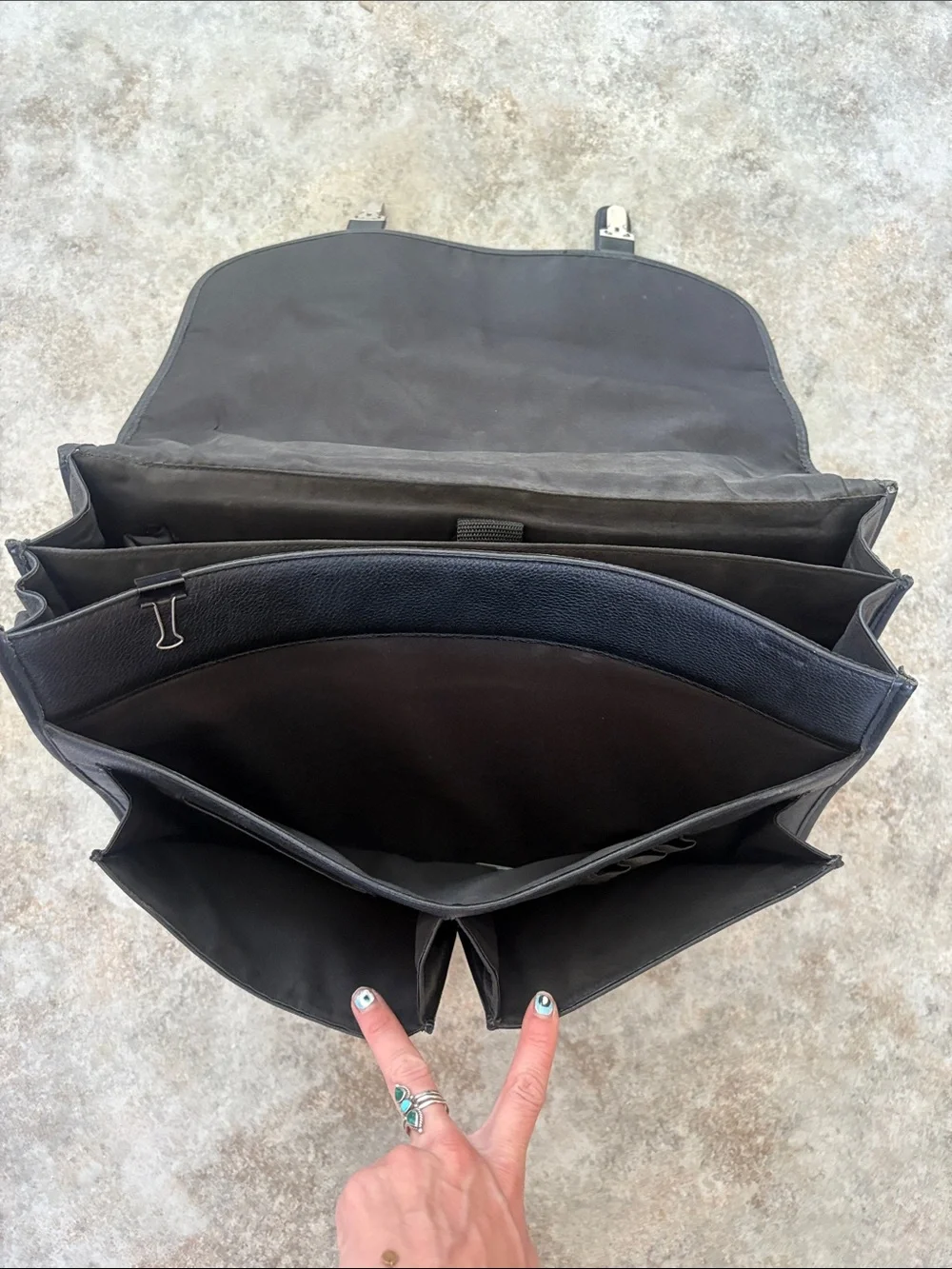 Wilsons Leather Black Leather Briefcase with Silver Hardware